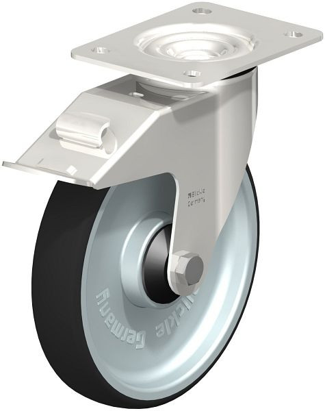 Blickle LEX-PATH 200KD-FI-ELS Edelstahl-Lenkrolle mit Anschraubplatte & Feststeller, Thermoplastisches Polyurethan, Grau, 853686