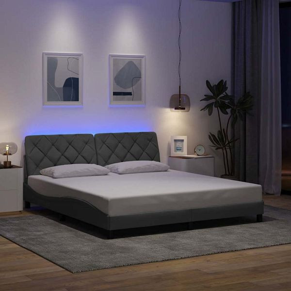 vidaXL Bettgestell mit LED ohne Matratze Hellgrau 180x200 cm Stoff, 3310685