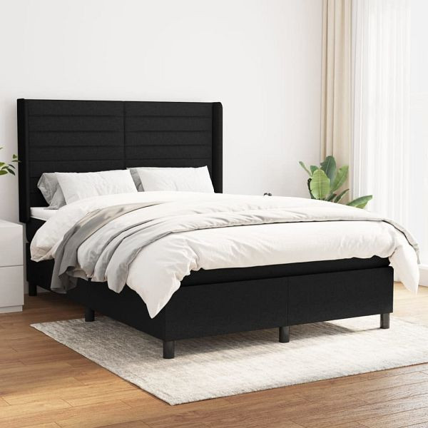 vidaXL Boxspringbett mit Matratze Schwarz 140x200 cm Stoff, 3131515