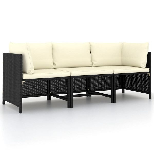 vidaXL 3-Sitzer-Gartensofa mit Auflagen Schwarz Poly Rattan, 313513