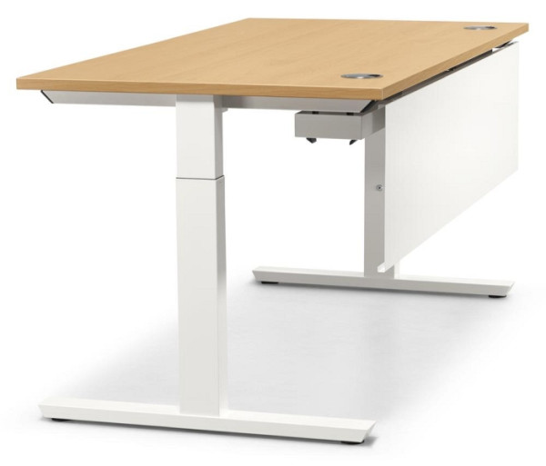 Deskin Schreibtisch T-Fuß MULTI M, Buchedekor, B 800 x T 800 x H 650 - 850 mm, Weiß, 288608