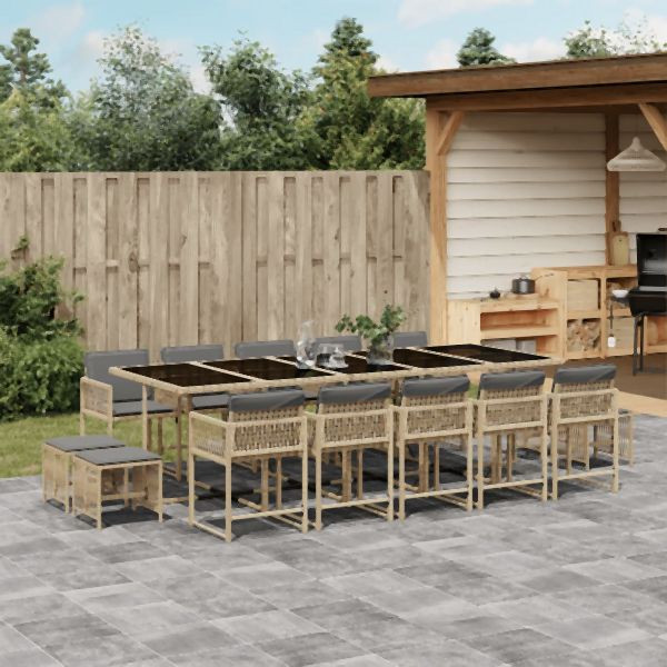 vidaXL 15-tlg. Garten-Essgruppe mit Kissen Beigemischung Poly Rattan, 3211536