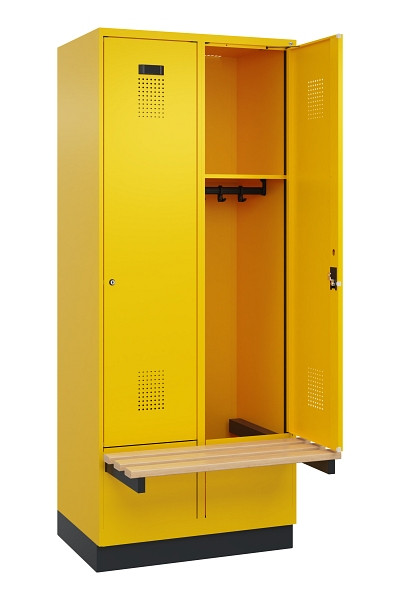 C+P Spind Evolo PLUS, 2 Abteile, 1950x800x815mm, 1023/1023, Zylinderschloss, Sitzfläche Holz, mit Sockel, 049040-22 S10049