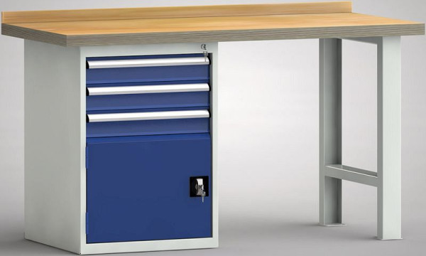 KLW Profi-Werkbank - 1500 x 700 x 845 mm L x T x H, links 3x100EA/Türe 400 mm, WP515N-1500M45-E7029