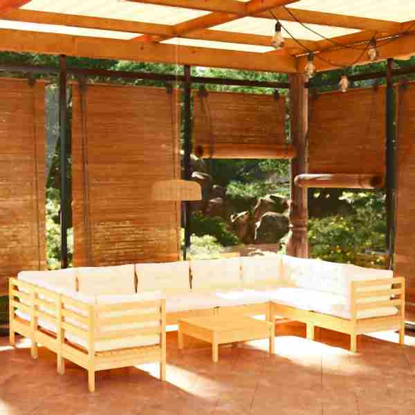 vidaXL 10-tlg. Garten-Lounge-Set mit Creme Kissen Kiefernholz, 3097325