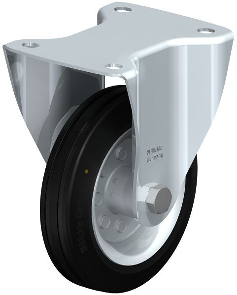 Blickle B-VE 150R-EL Stahlblech-Bockrolle mit Anschraubplatte, Vollgummi, Schwarz, 642520