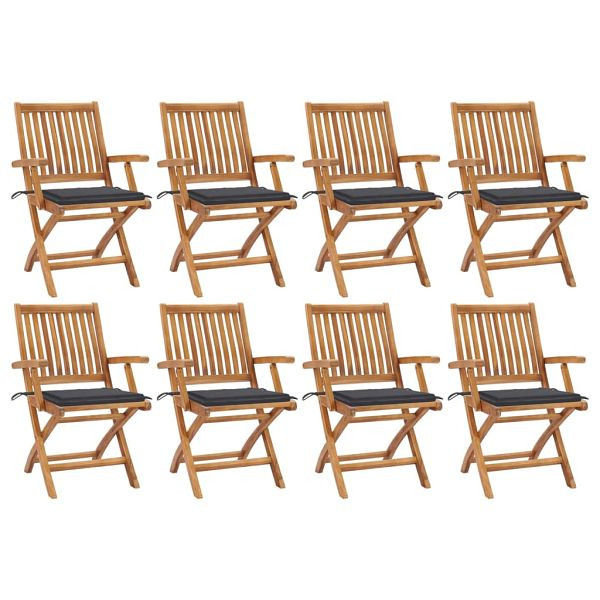 vidaXL Klappbare Gartenstühle mit Kissen 8 Stück Massivholz Teak, 3072777
