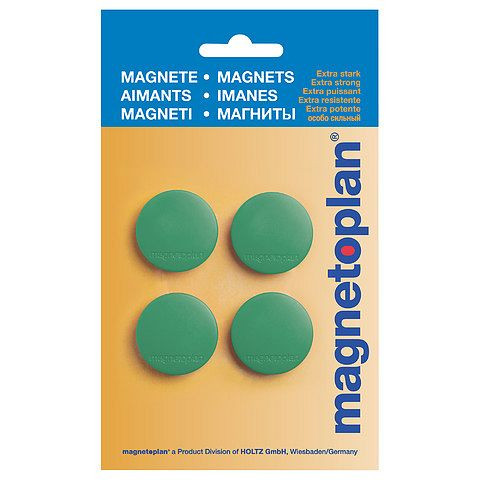 Magnetoplan Magnet Discofix Standard auf Blisterkarte, Farbe: grün, VE: 4 Stück, 16642405