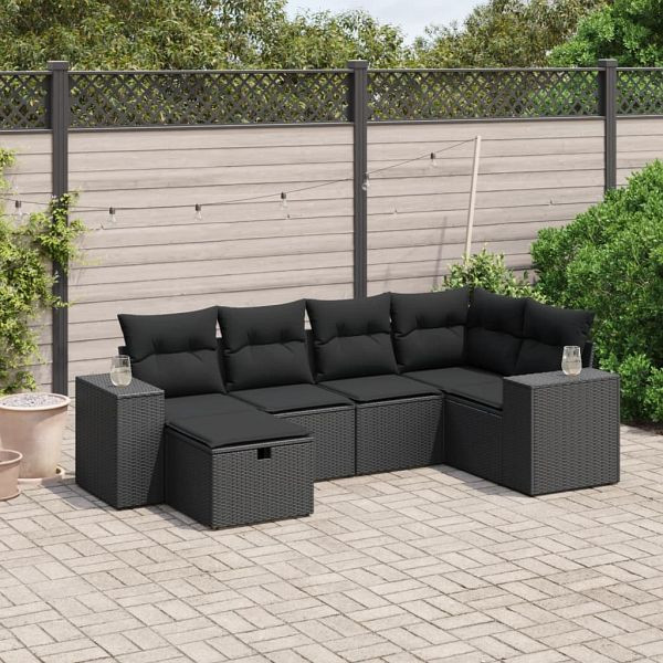 vidaXL 6-teilig Garten-Sofagarnitur mit Kissen Schwarz Poly Rattan, 3264411