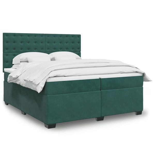 vidaXL Boxspringbett mit Matratze Dunkelgrün 200x200 cm Samt, 3293317