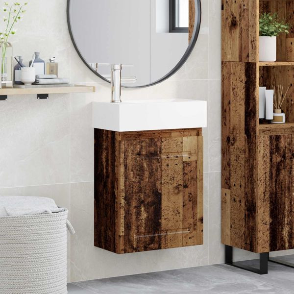 vidaXL Badezimmer Waschtischunterschrank mit Wasserhahn Altholz, 889509