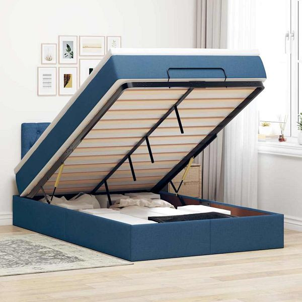 vidaXL Ottomane Bett mit Matratze & LEDs Blau 120x200 cm Stoff, 3312387