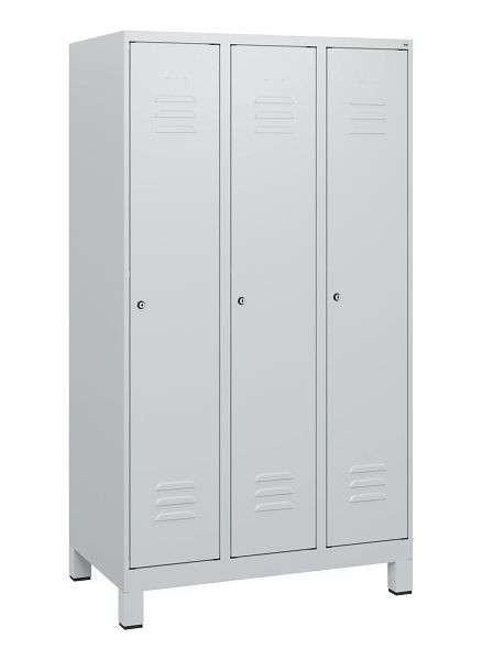 C+P Umkleidespind Classic PLUS, Füße, 3 Abteile, 1630x900x500mm, 7035/7035, Zylinderschlösser, 0800105-30 S10024