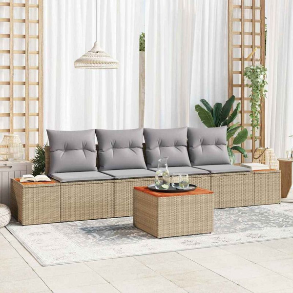 vidaXL Garten-Sofa-Set mit Kissen, 5er Set, Beige Poly Rattan, 3348021