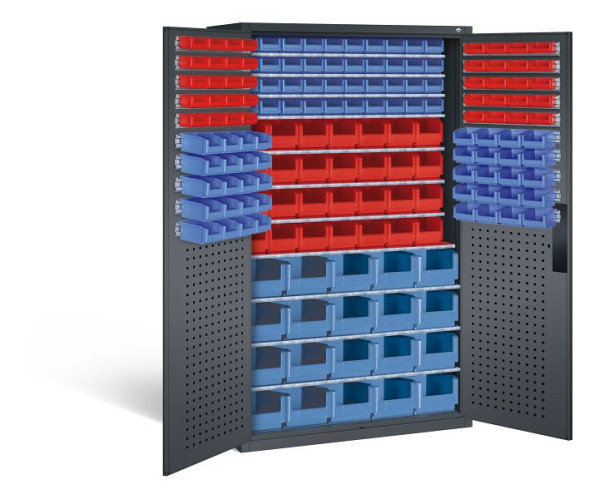 C+P Magazinschrank Serie 13, H1950xB1100xT535mm, Farbe: Schwarzgrau, Muldengriff, 130276-61 S10030