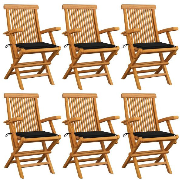 vidaXL Gartenstühle mit Schwarzen Kissen 6 Stück Massivholz Teak, 3062548