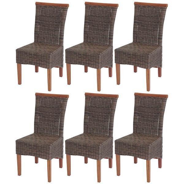 Mendler 6er-Set Esszimmerstuhl Savona, Stuhl Küchenstuhl, Rattan, ohne Sitzkissen, 3x51364