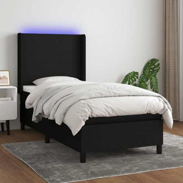 vidaXL Boxspringbett mit Matratze & LED Schwarz 90x200 cm Stoff, 3138127