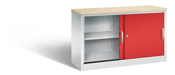 C+P Sideboard mit Schiebetüren Acurado, H720xB1200xT400mm, Farbe: Lichtgrau / feuerrot, Bügelgriff, 2 OH, 5723-00 S10456
