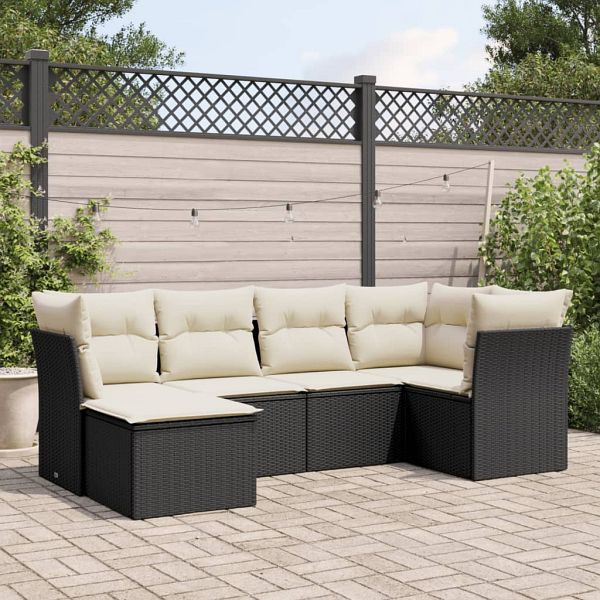 vidaXL 6-teilig Garten-Sofagarnitur mit Kissen Schwarz Poly Rattan, 3249785