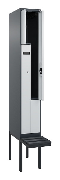 C+P Z-Spind Evolo PLUS, Bank, 2 Fächer, 2120x300x815mm, 7016/7035, Zylinderschloss, Material Sitzfläche Kunststoff, 0490437-102 S10098