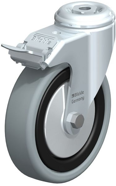 Blickle LKRA-VPA 126K-11-FI-FA Apparate-Lenkrolle mit Rückenloch & Feststeller, Vollgummi, Grau, 226316