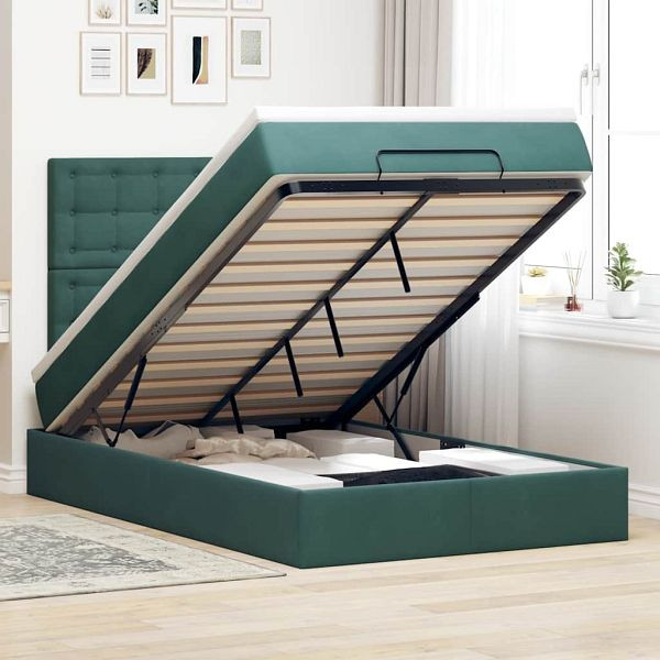 vidaXL Ottoman-Bett mit Matratzen & LEDs Dunkelgrün 120x190 cm Samt, 3314453