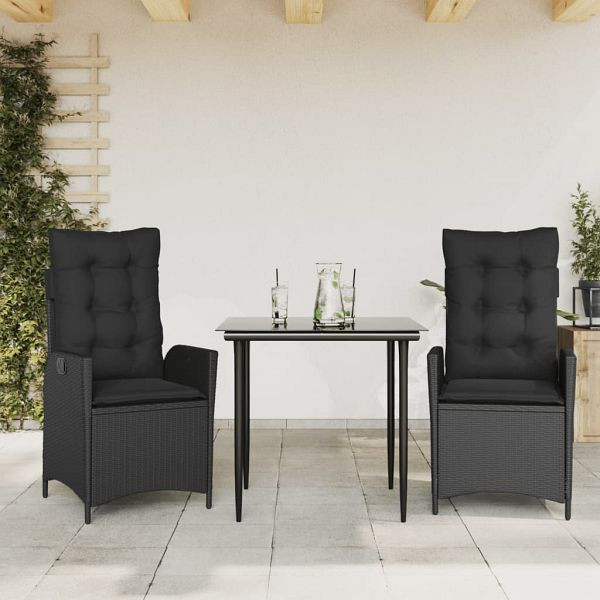 vidaXL 3-teilig Garten-Essgruppe mit Kissen Schwarz Poly Rattan, 3213184