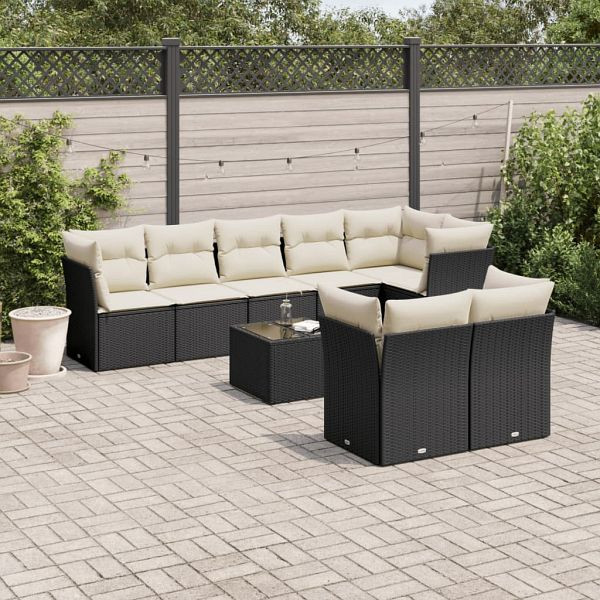 vidaXL 9-teilig Garten-Sofagarnitur mit Kissen Schwarz Poly Rattan, 3249755