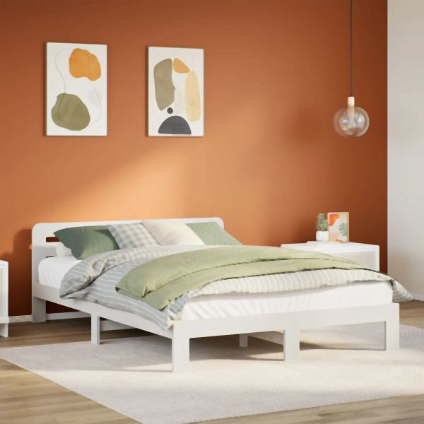 vidaXL Massivholzbett ohne Matratze Weiß 135x190 cm Kiefernholz, 855574