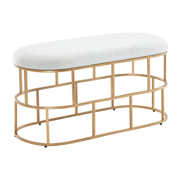 Wohnling Sitzbank Samt Weiß/Gold 90x46x38 cm Flur Polsterbank mit Metallgestell, Design Bettbank Schlafzimmer, Flurbank Garderobenbank Modern, WL6.622