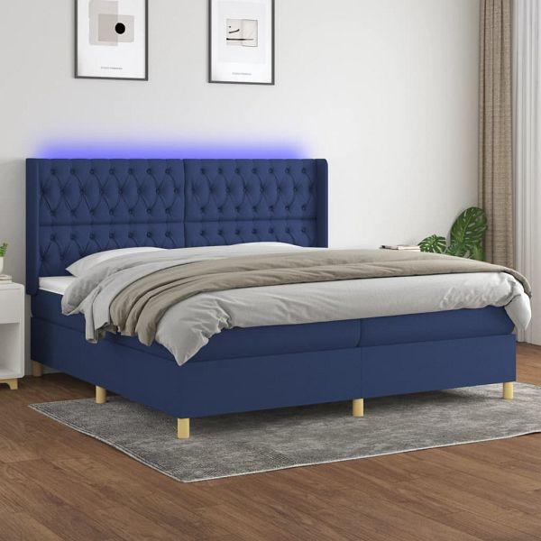 vidaXL Boxspringbett mit Matratze & LED Blau 200x200 cm Stoff, 3139147