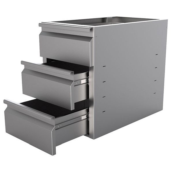 Gastro-Inox Edelstahl Schubladenschrank mit 3 Schubladen - Unterbaumodul, 400x580x550mm, geeignet für Tische mit einer Tiefe von 60 cm, 301.702