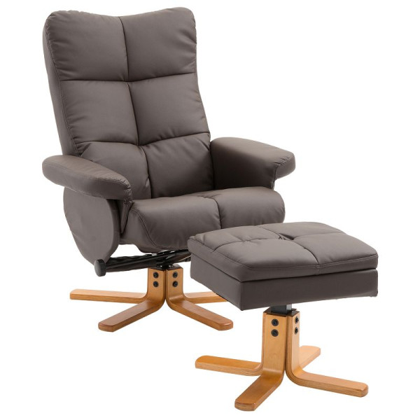 HOMCOM Relaxsessel mit Hocker, 145° neigbare Rückenlehne, 360° drehbar, Kunstleder, Braun, 833-359