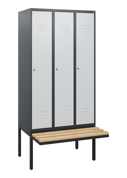 C+P Umkleidespind Classic PLUS, 3 Abteile, 1950x900x815mm, 7016/7035, Zylinderschlösser, Buche-Sitzleisten, 0800405-30 S10028