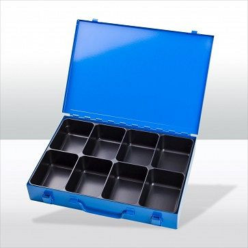 ADB Werkzeugkofferset mit 8-fach Einteiler, Außenmaße Koffer LxBxH: 33, 5x24x5 cm, Farbe: blau, RAL 5015, 88602