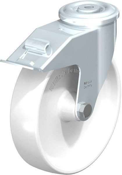 Blickle LER-PPN 200G-FI-FA Stahlblech-Lenkrolle mit Rückenloch & Feststeller, Polypropylen, Weiß, 762913