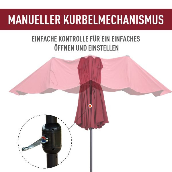Outsunny Doppelsonnenschirm Gartenschirm Marktschirm mit Handkurbel 460 x 270 cm, 84D-031V01WR