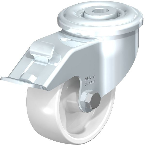 Blickle LER-PPN 80G-FI-FA Stahlblech-Lenkrolle mit Rückenloch & Feststeller, Polypropylen, Weiß, 762922
