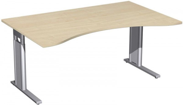 geramöbel Schreibtisch Ergonomieform höhenverstellbar, C Fuß Blende optional, 1600x1000x680-820, Ahorn/Silber, N-647336-AS