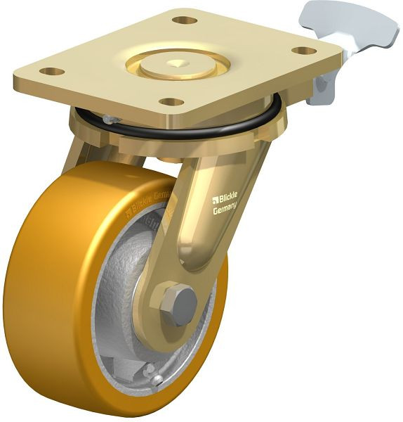 Blickle LS-GTH 127K-RI4 Stahlgeschweißte Schwerlast-Lenkrolle, schwere Drehkranz-Ausführung, Blickle Extrathane®, Hellbraun, 657759