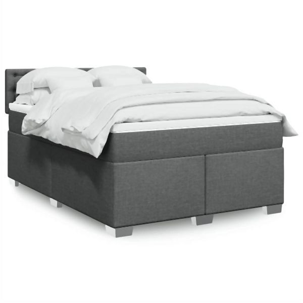 vidaXL Boxspringbett mit Matratze Dunkelgrau 140x200 cm Stoff, 3288226