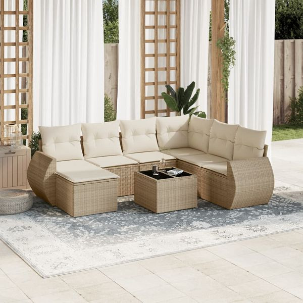 vidaXL 8-teilig Garten-Sofagarnitur mit Kissen Beige Poly Rattan, 3254045