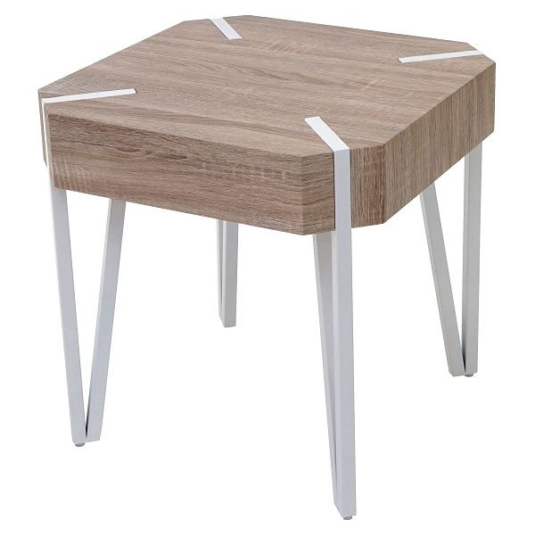 Mendler Couchtisch Kos T574, Beistelltisch, 52x50x50cm, Eiche, helle Metall-Füße, 45945