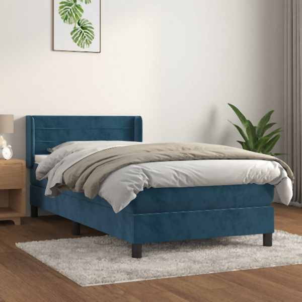 vidaXL Boxspringbett mit Matratze Dunkelblau 90x190 cm Samt, 3130995