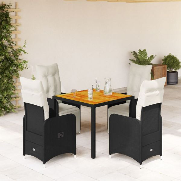 vidaXL 5-tlg. Garten-Bistro-Set mit Kissen Schwarz Poly Rattan, 3277128