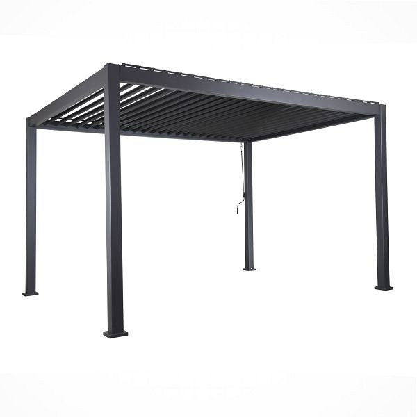 Mendler Pergola HWC-J32, Garten Lamellen-Pavillon, 11cm-Alu-Gestell 4x3m, dunkelgrau, 76933+76934+76935+76936