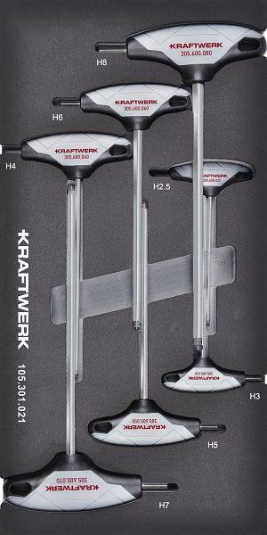 Kraftwerk BASIC LINE EVA Winkelschraubendreher, T-Griff Innensechskant Kugelkopf 7-tlg. 20x40 Einlage, 105.301.021