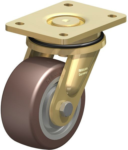 Blickle LS-GB 128K Stahlgeschweißte Schwerlast-Lenkrolle, schwere Drehkranz-Ausführung, Blickle Besthane®, Braun, 755028