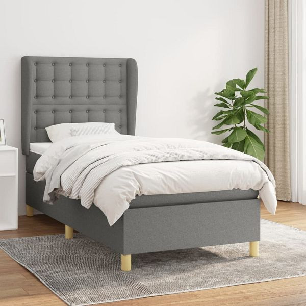 vidaXL Boxspringbett mit Matratze Dunkelgrau 90x200 cm Stoff, 3128814